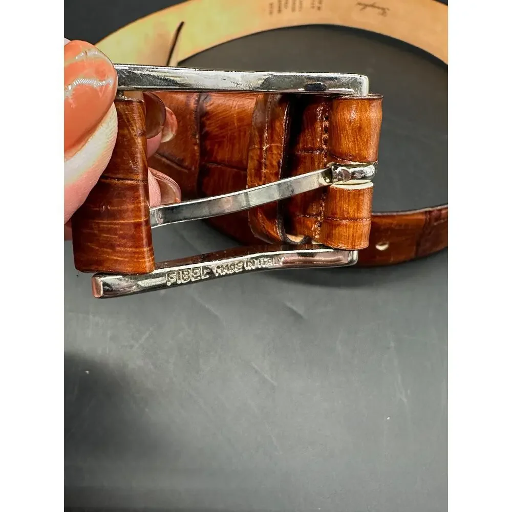 Garuglieri Made Italy Croc Pattern Leather Brown Belt 1 1/4